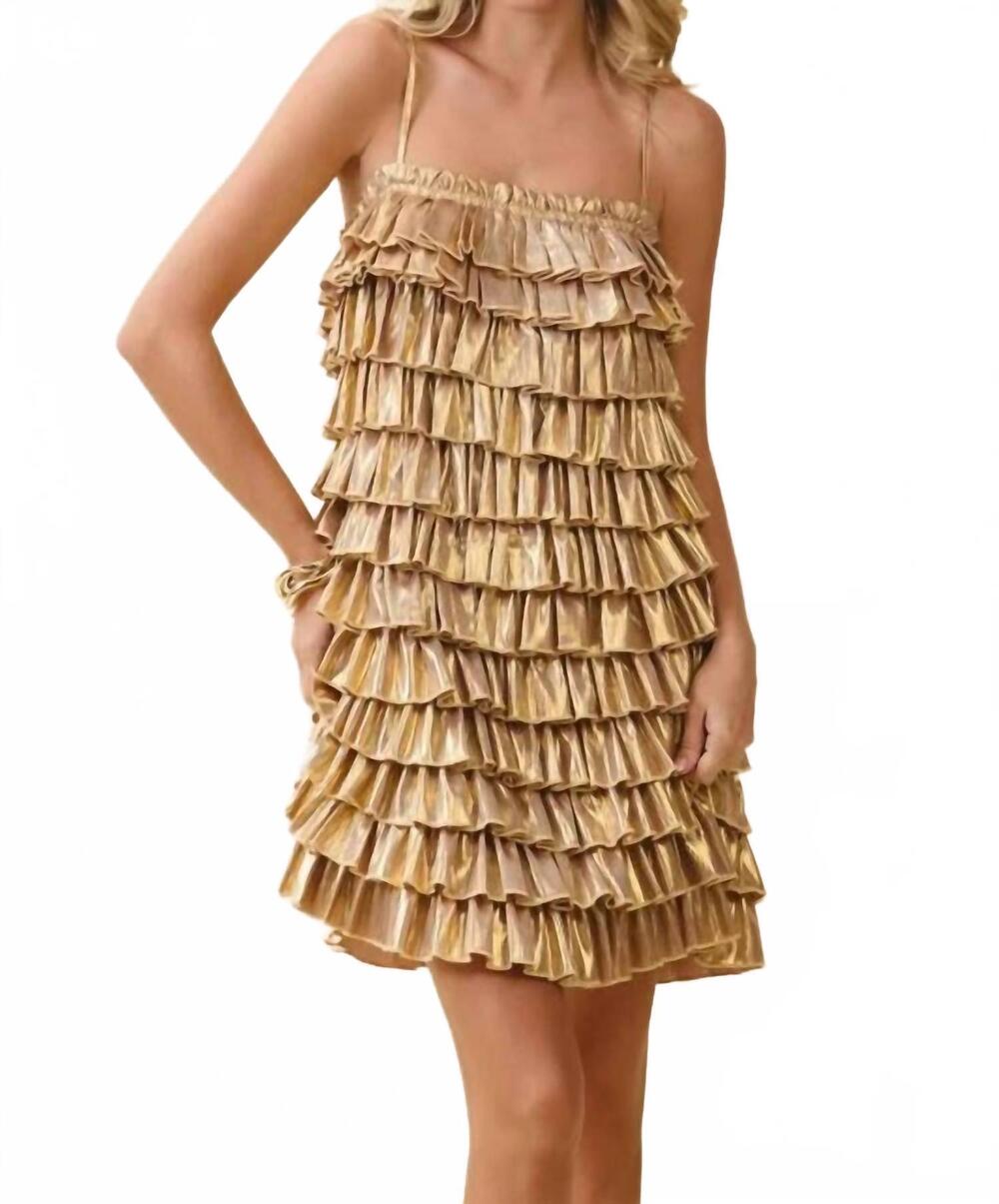 NEW TCEC metallic ruffle dress in gold
